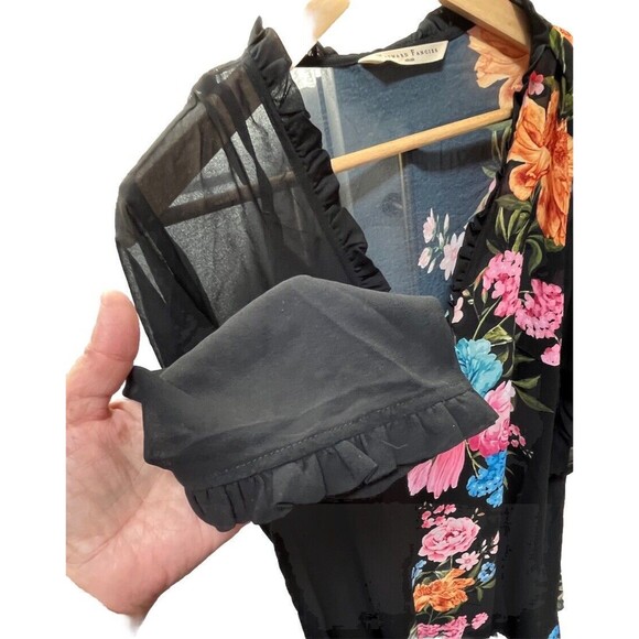 Wayward Fancies eShakti Black Floral Sheer Lined Dress Sz L Boho Whimsigoth - Picture 4 of 9